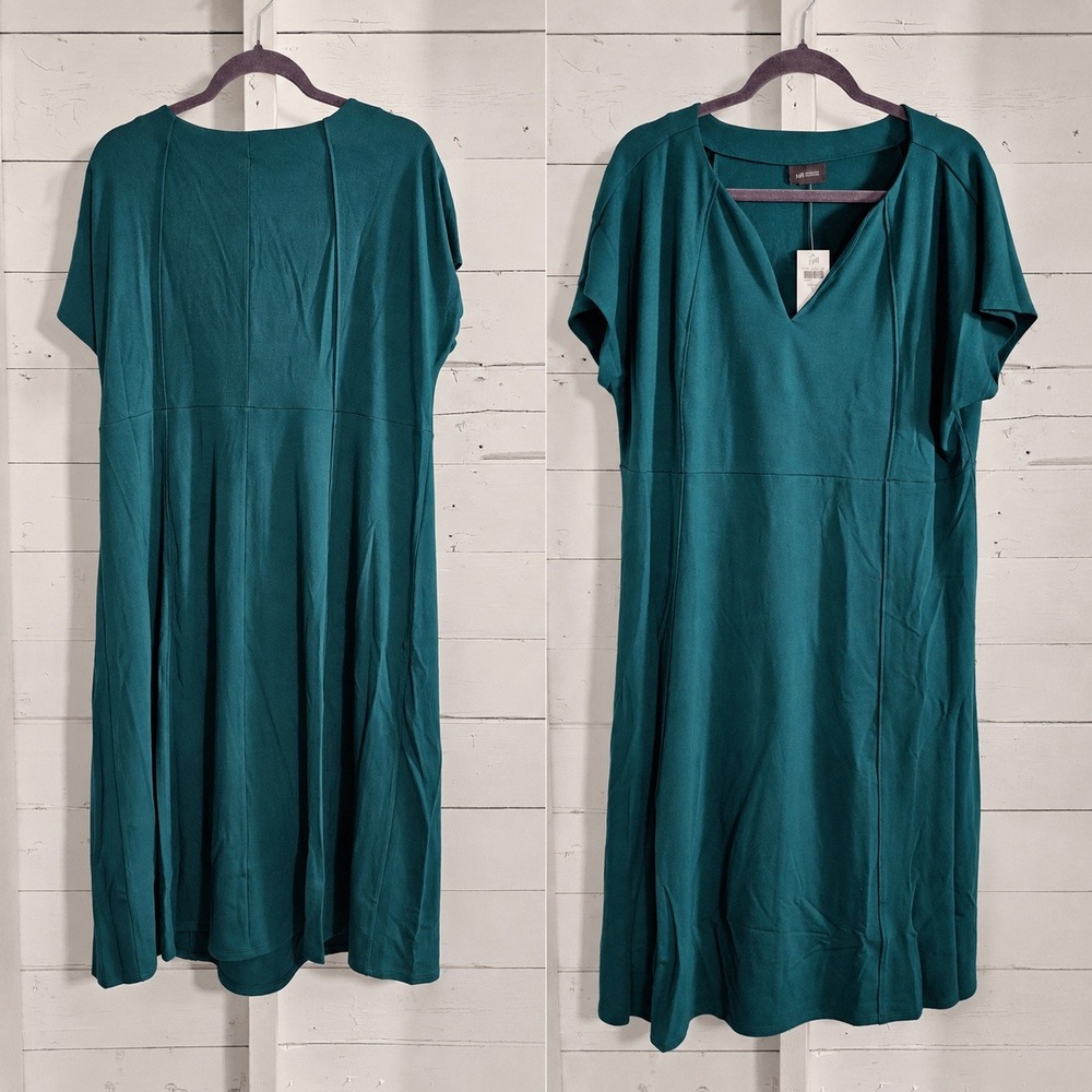 J. Jill Wearever Collection Emerald Green V-Neck A-Line Knit Midi Dress XL New